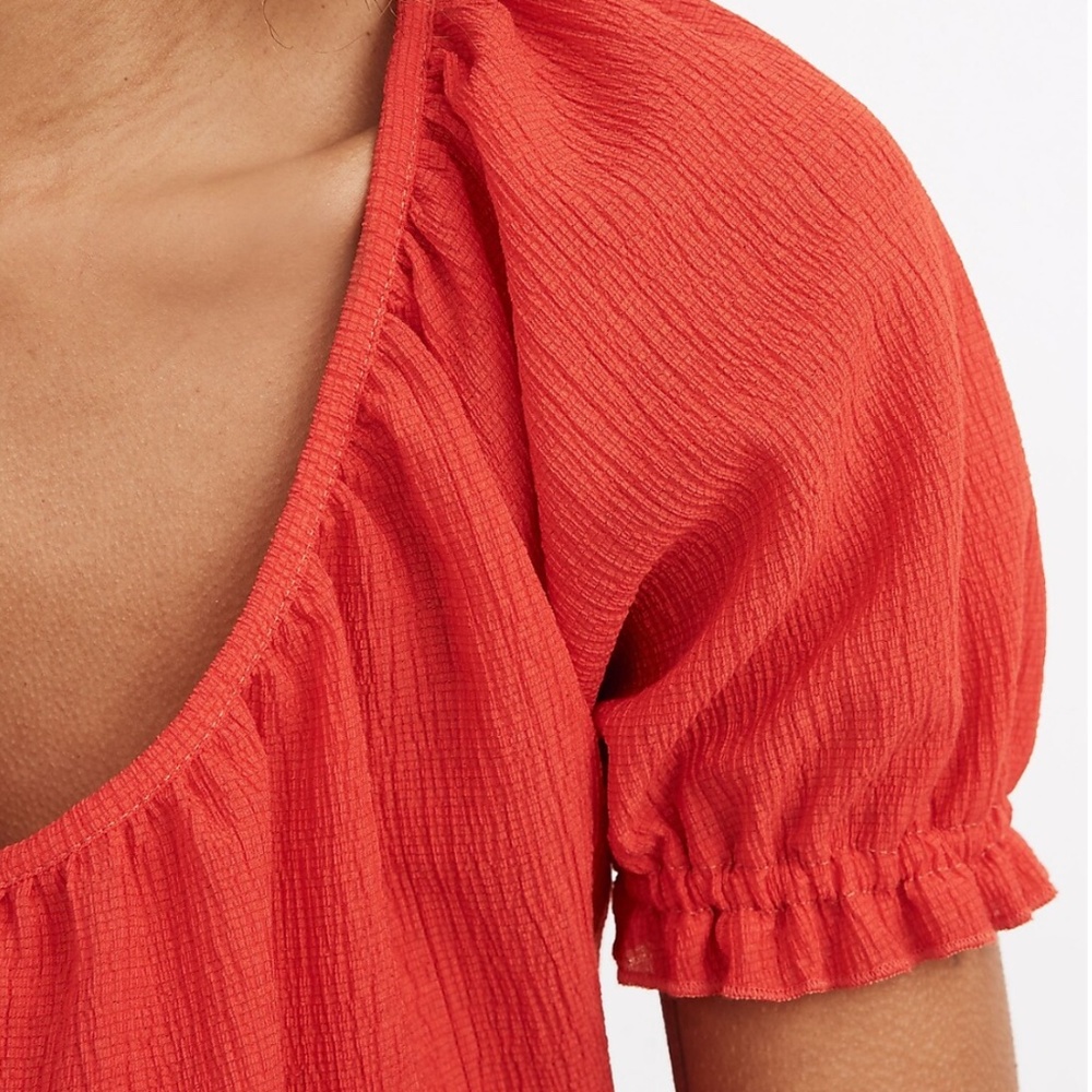 Madewell Texture & Thread NWOT Small Red Peasant Top - Picture 9 of 9